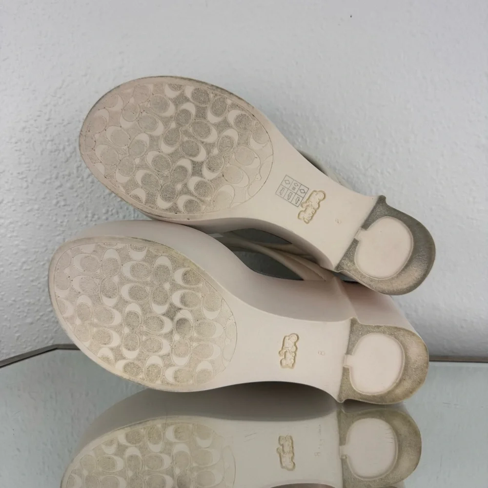 COACH White Leather Y2K Franki Monogram Chunky Platform Thong Sandal Flip Flops - Picture 9 of 11